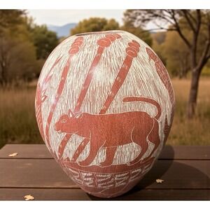 Mata Ortiz Pottery Luis Villa Deer Bobcat Wildlife‎ Cactus Sgraffito Art Mexican